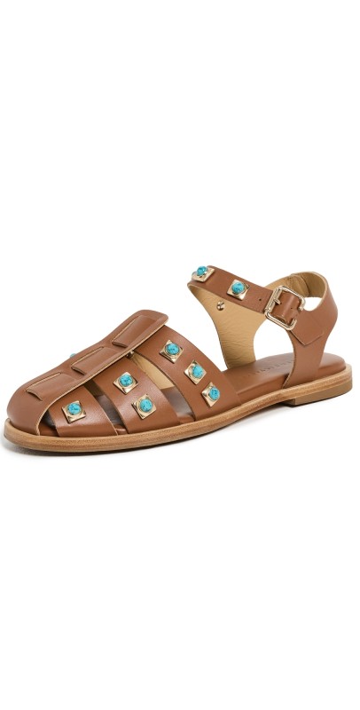Freda Salvador Sera Sandals Walnut Calf Turquoise Stone