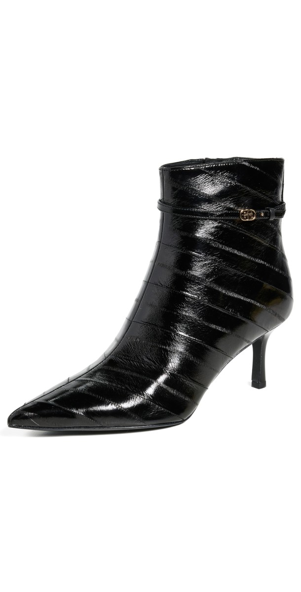 Tory Burch Double T Buckle Pointed Ankle Boots 65mm Perfect Black