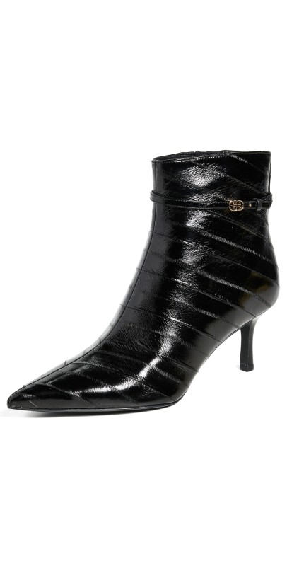 Tory Burch Double T Buckle Pointed Ankle Boots 65mm Perfect Black