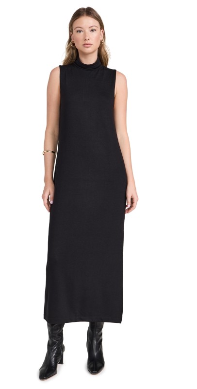 Vince Turtleneck Dress with Side Slit Black