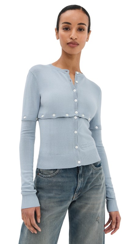 ROKH Multi Button Layer Effect Cardigan Smoke Blue