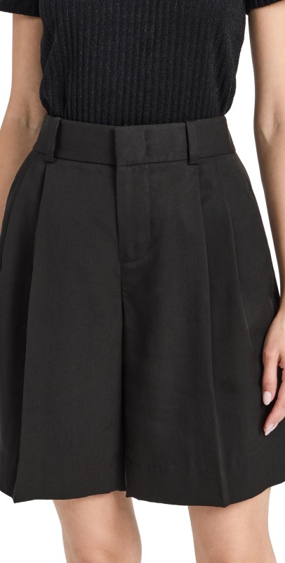 Vince High Waist Pleat Front Shorts Black