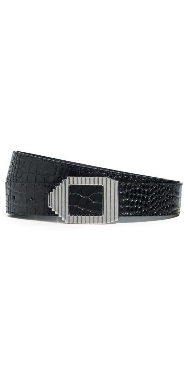 FRAME Geometric Buckle Belt Black Croc
