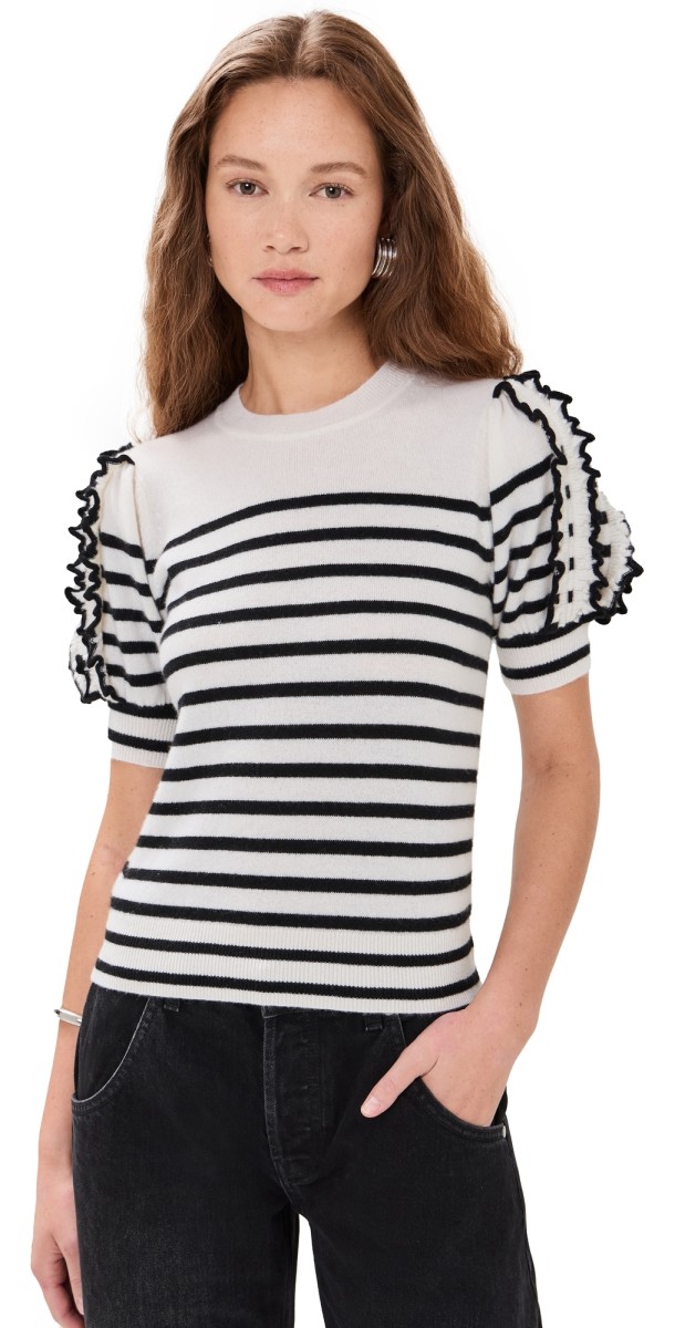 Ulla Johnson Ottilie Cashmere Top Noir Stripe