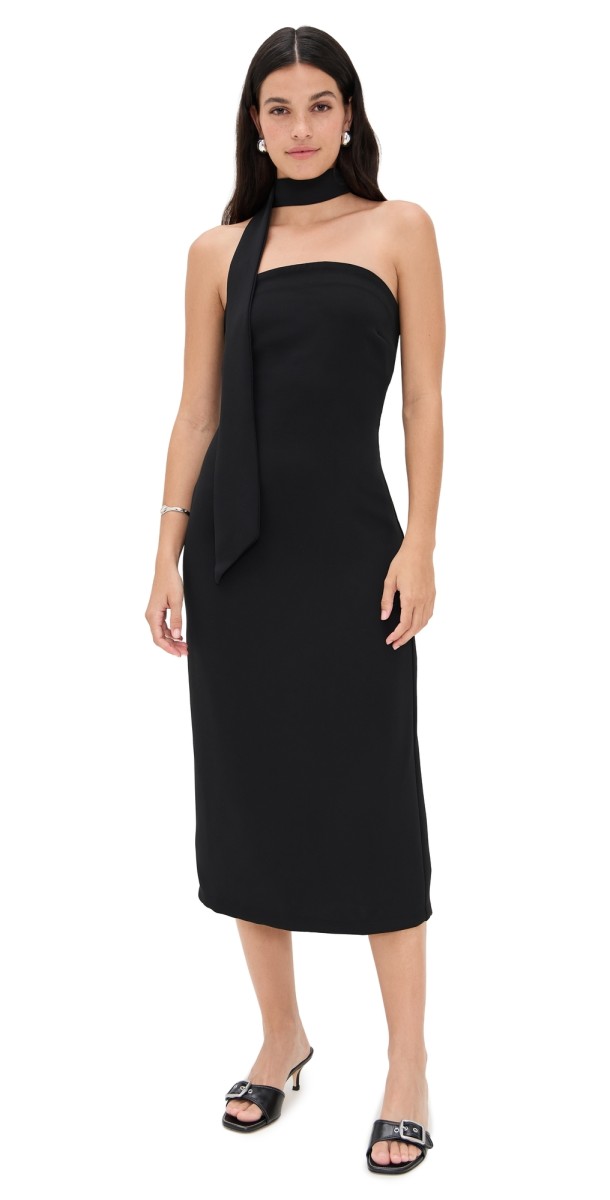 endless rose Choker Tie Midi Dress Black