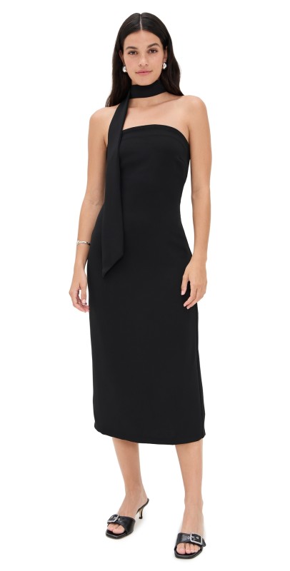 endless rose Choker Tie Midi Dress Black