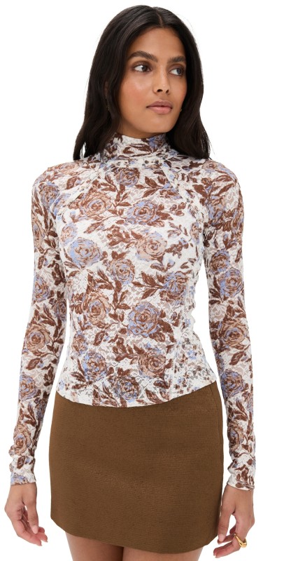 Free People Lyric Long Sleeve Shirt Ivory Combo