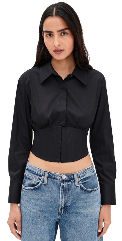alice + olivia Edie Corset Button Down Black
