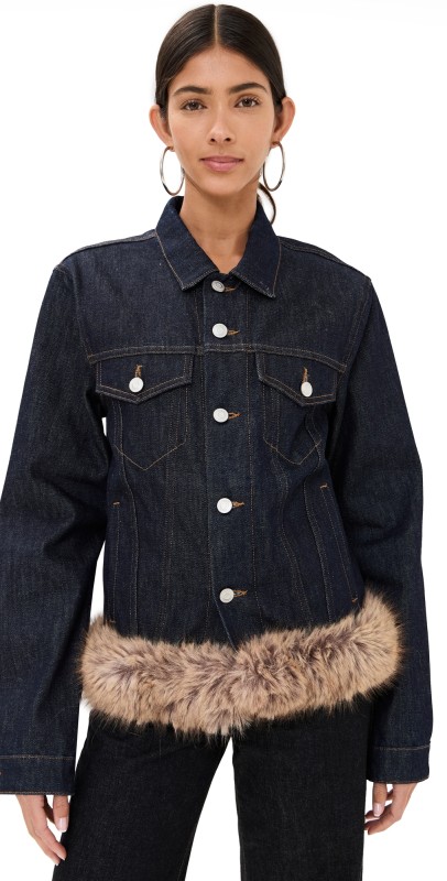 Coperni Faux Fur Hem Denim Jacket Brown/Blue Raw