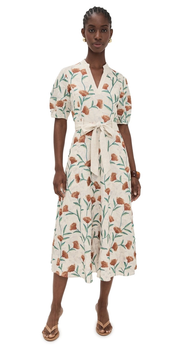Shoshanna Willow Dress Light Khaki/Terracotta/Green