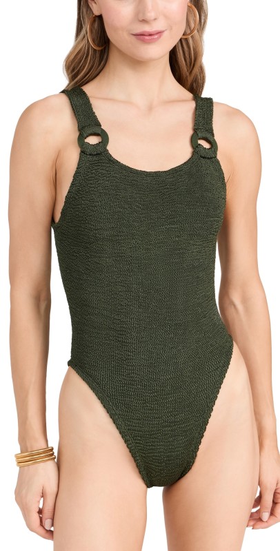 Hunza G Domino Swim With Fabric Covered Hoops Metallic Khak