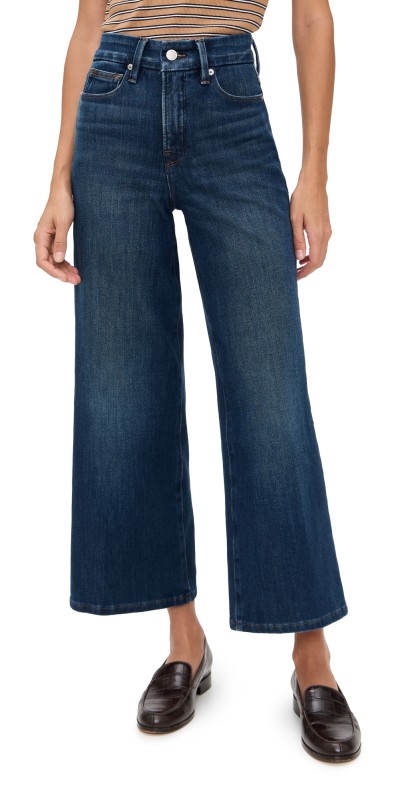 Good American Soft Tech Good Waist Palazzo Cropped Jeans indigo977
