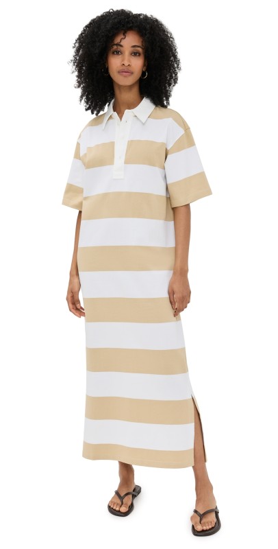 LE BOP Nell Polo Maxi Dress Khaki/White