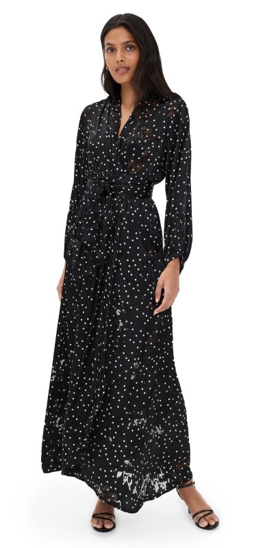 Natalie Martin Collection Nico Long Sleeve Maxi with Sash Midnight Burnout