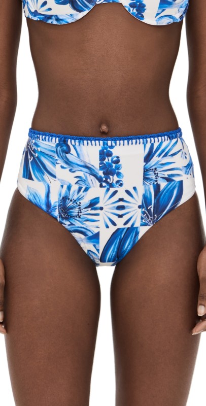 FARM Rio Garden Tiles High Waist Bikini Bottoms Garden Tiles Off-White