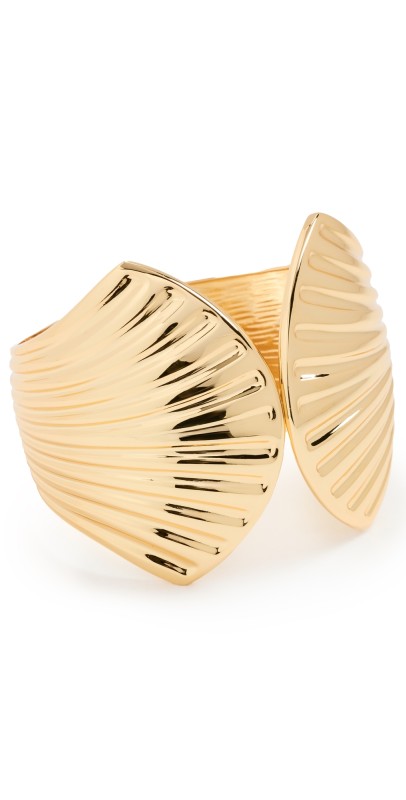 Kenneth Jay Lane Polished Gold Shell Hinged Bracelet Polished Gold