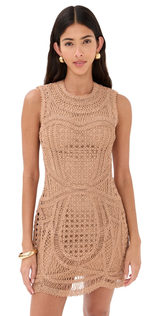 SIMKHAI Coen Crewneck Mini Dress Straw