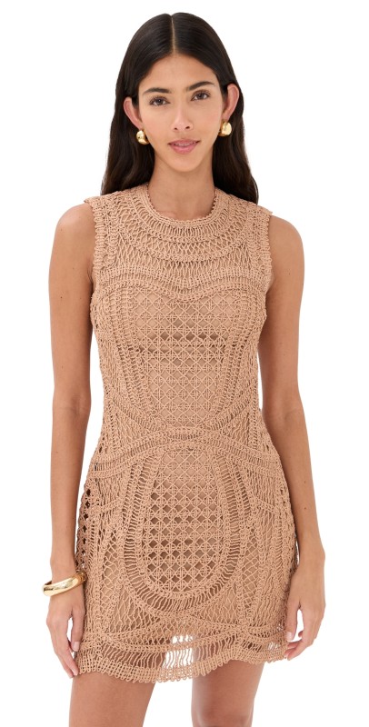 SIMKHAI Coen Crewneck Mini Dress Straw