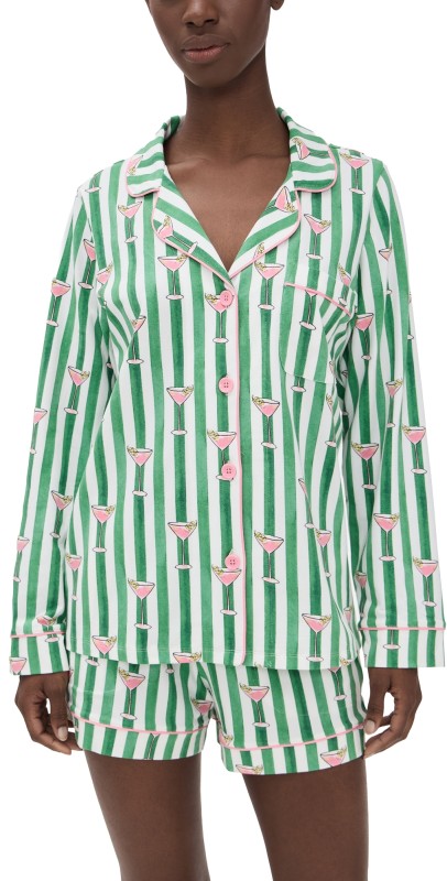 BedHead PJs Long Sleeve Cotton Knit Boxer PJ Set Martini O'Clock