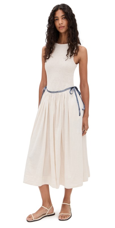 Free People Nightingale Solid Midi Dress Tea Navy Combo