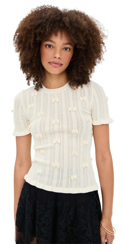 Sea Alberta Pearl Short Sleeve Knit Top Cream