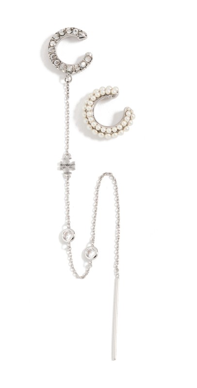 Tory Burch Pearl Threader and Ear Cuffs Tory Silver/Crystal/Pearl