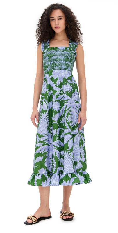 FARM Rio Tropical Swing Green Sleeveless Midi Dress Tropical Swing Green