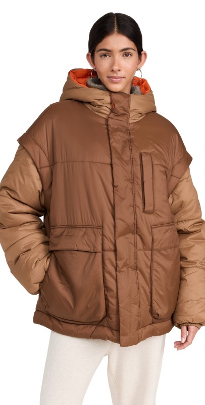 UGG Kristian Convertible Puffer Coat Pecan/Moss Green