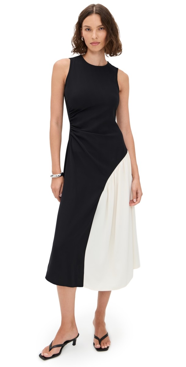 Another Girl Colourblock Ruched Midi Dress Black/White