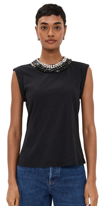 Cinq à Sept Chunky Rhinestone Embellished Bella Tee Black/Clear