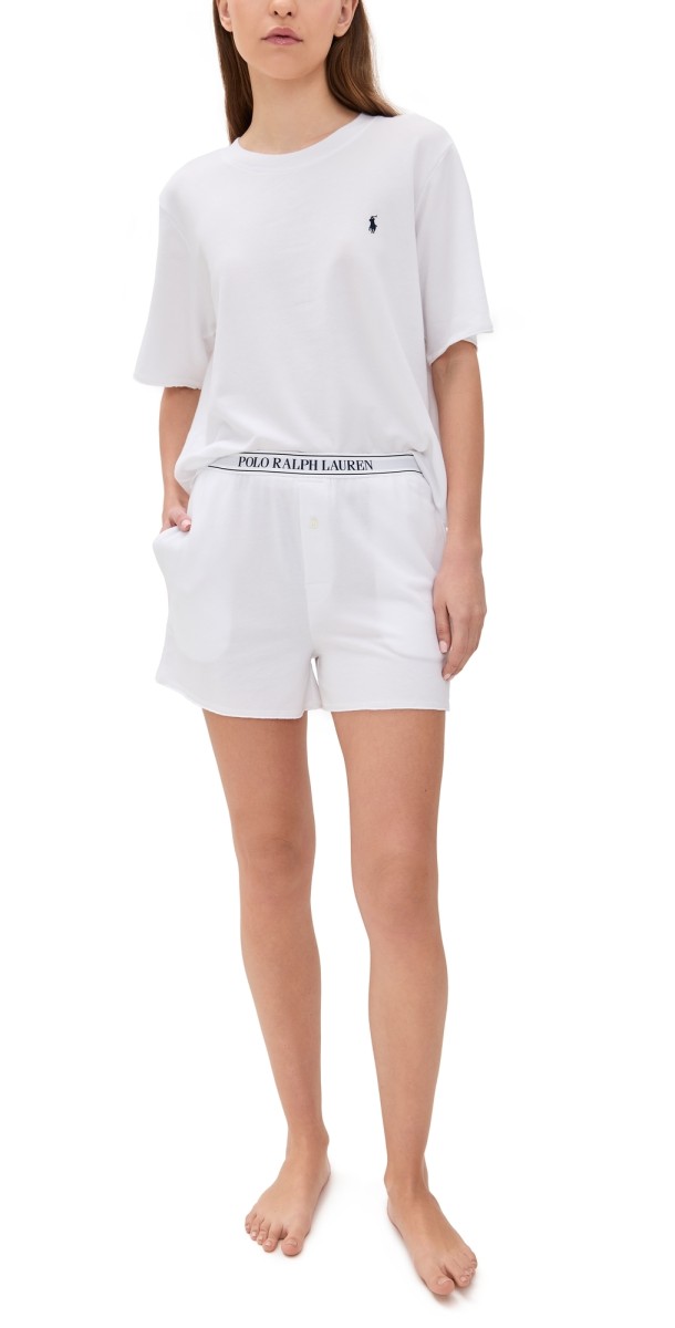 Polo Ralph Lauren French Terry Short Sleeve Pajama Set White