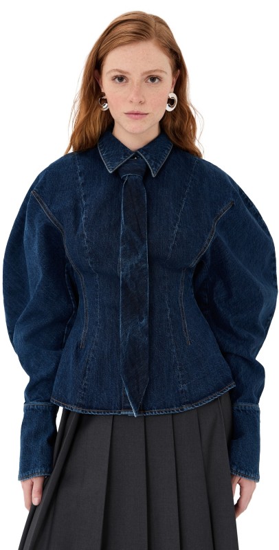 A. W.A. K.E. MODE Mid Blue Puff Sleeve Shirt Mid Blue Wash
