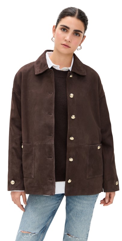 ANINE BING Luca Suede Jacket Dark Brown