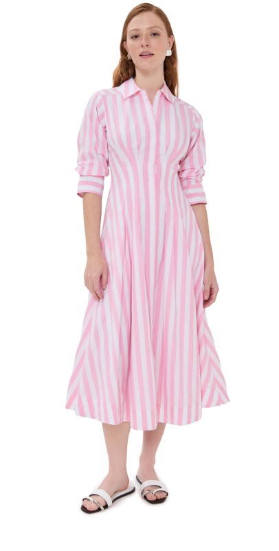 SIMKHAI Jazz Pintuck Midi Dress Sorbet Stripe