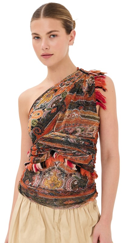 Isabel Marant Devona One Shoulder Top Orange