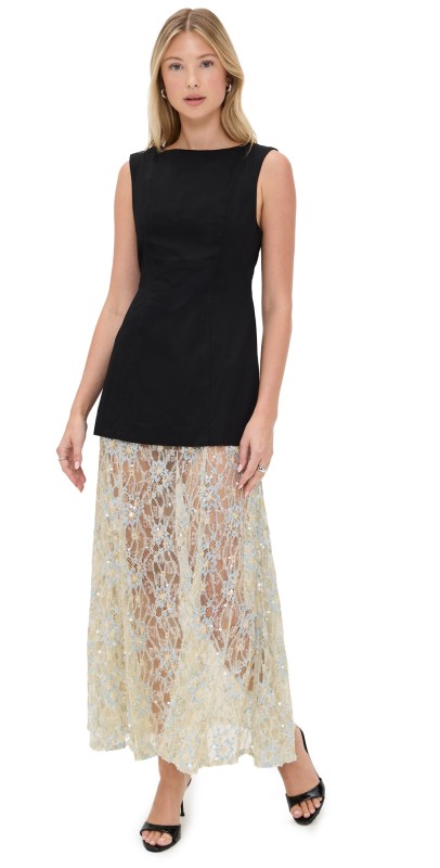 VRG GRL Robbie Sequin Maxi Dress Black Black/White