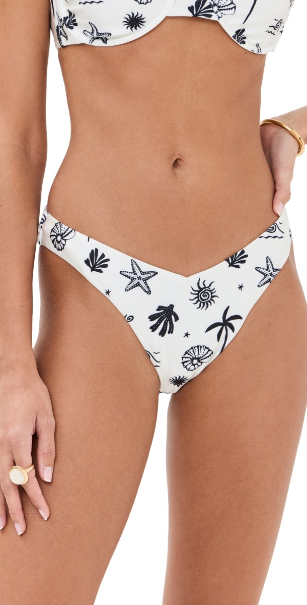 MINKPINK Shell Bikini Bottoms Ivory/Black