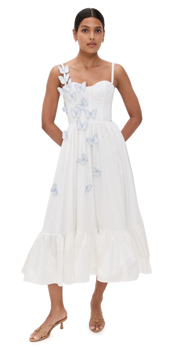 PatBO Flutter Poplin Butterfly Midi Dress Off White