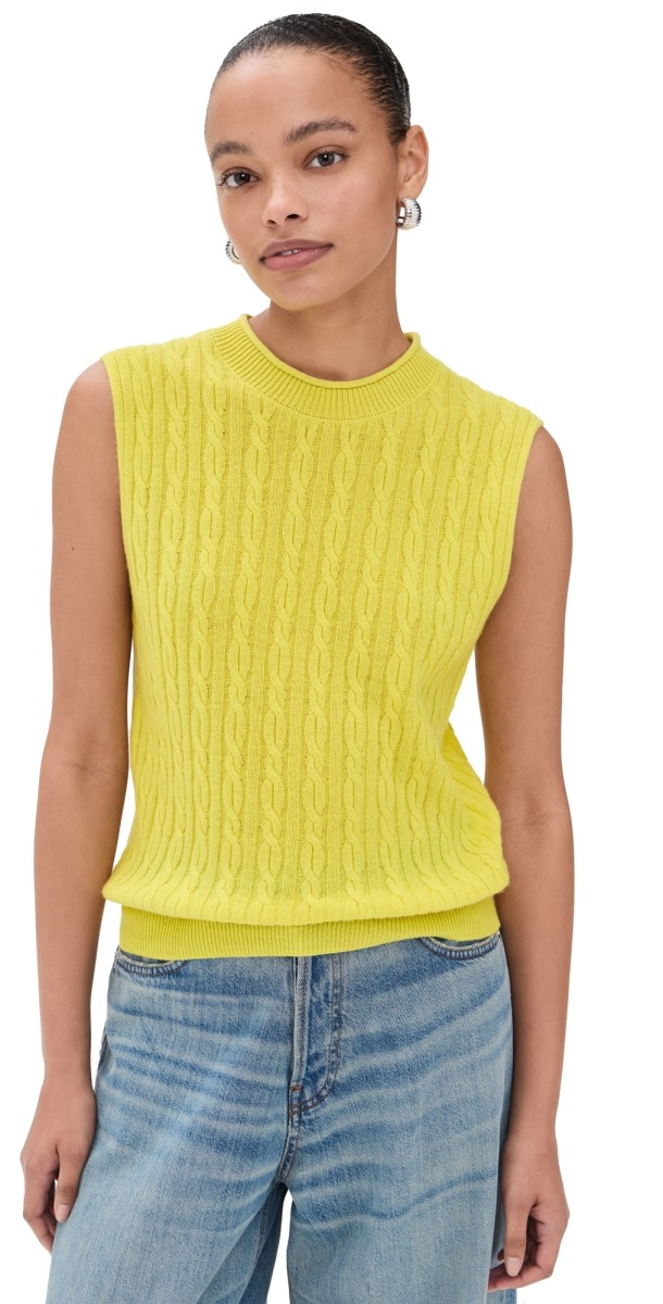 Guest in Residence Cable Vest In Cashmere Lemon