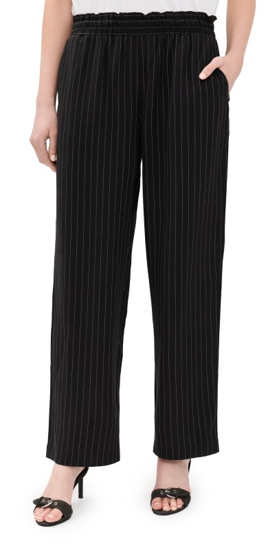 LNA Santo Pinstripe Elastic Waist Pants Black and White Pinstripe