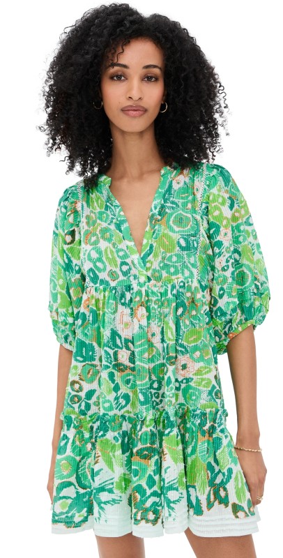 Poupette St Barth Aria Stripe Mini Dress Green Pencilleo