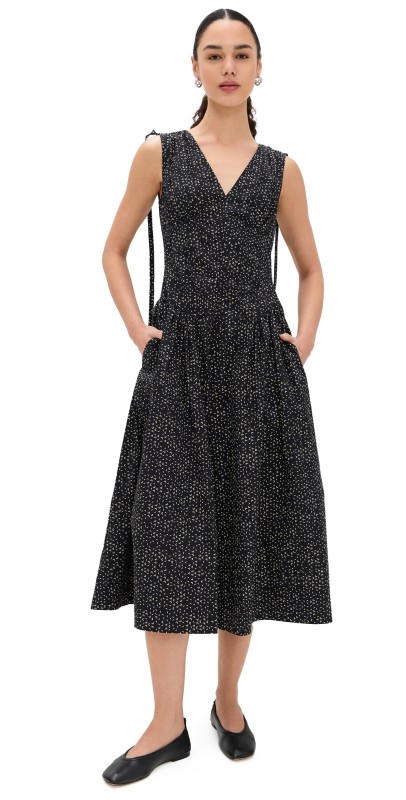 Proenza Schouler White Label Clayton Dress in Printed Poplin Black/Vanilla