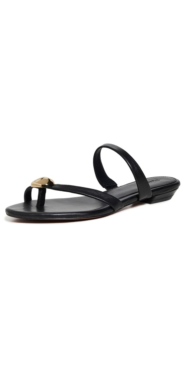 Madewell The Mila Organic Hardware Thong Slide Sandals in Leather True Black