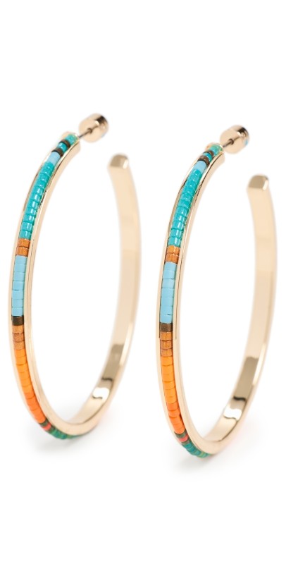 Roxanne Assoulin Beaded Hoop Earrings Turquoise/Orang