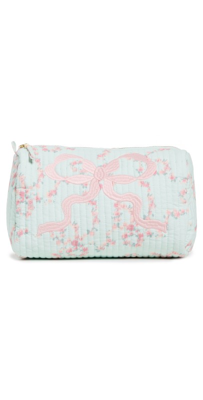 LoveShackFancy Octavia Cosmetic Case with Bow Spruce Mint