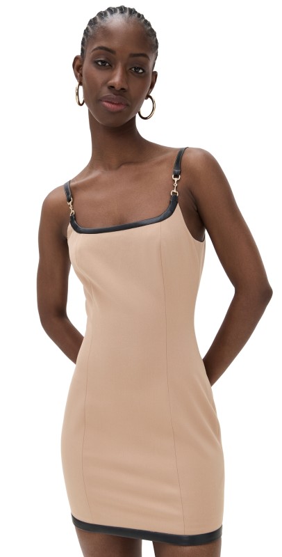 L'AGENCE Jettie Leather Trim Dress Dark Cappuccino
