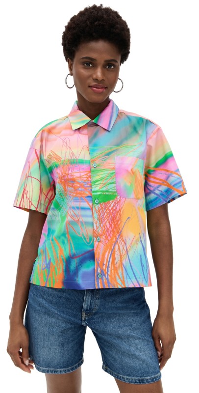 BruceGlen Rainbow Rock Scribbles Cropped Camp Shirt Rainbow Rock Scribbles