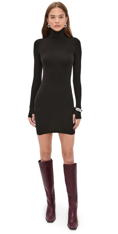 Commando Ballet Body Turtleneck Mini Dress with Thumbholes Black