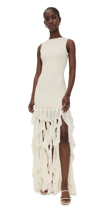 PatBO Gavea Mesh Maxi Dress Off White