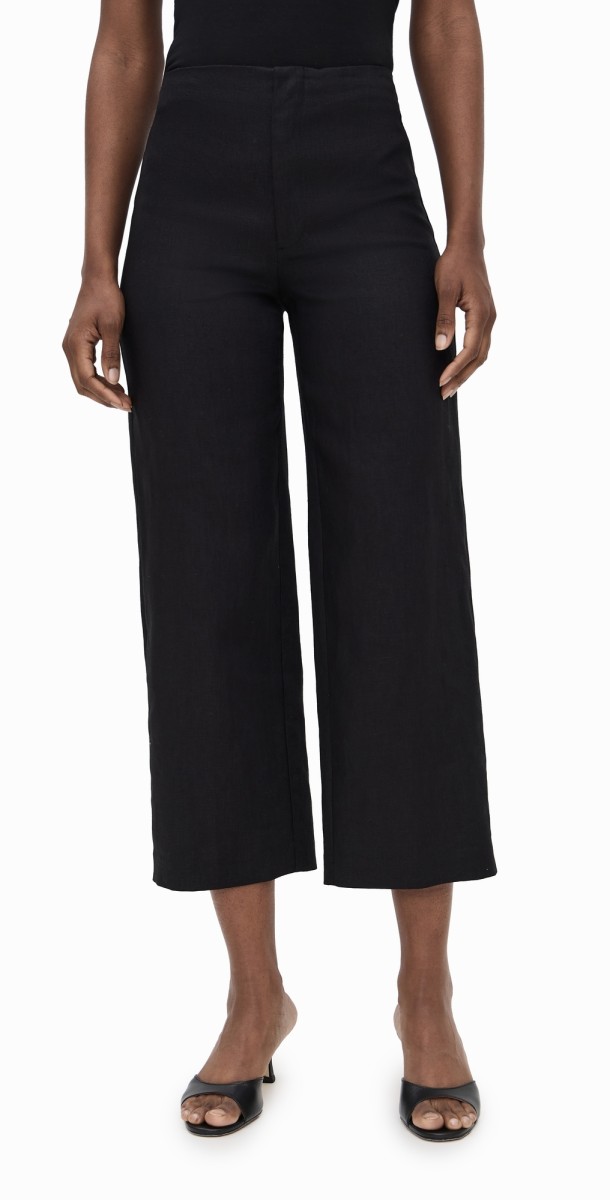 Reformation Joni Linen High Rise Cropped Pants Black